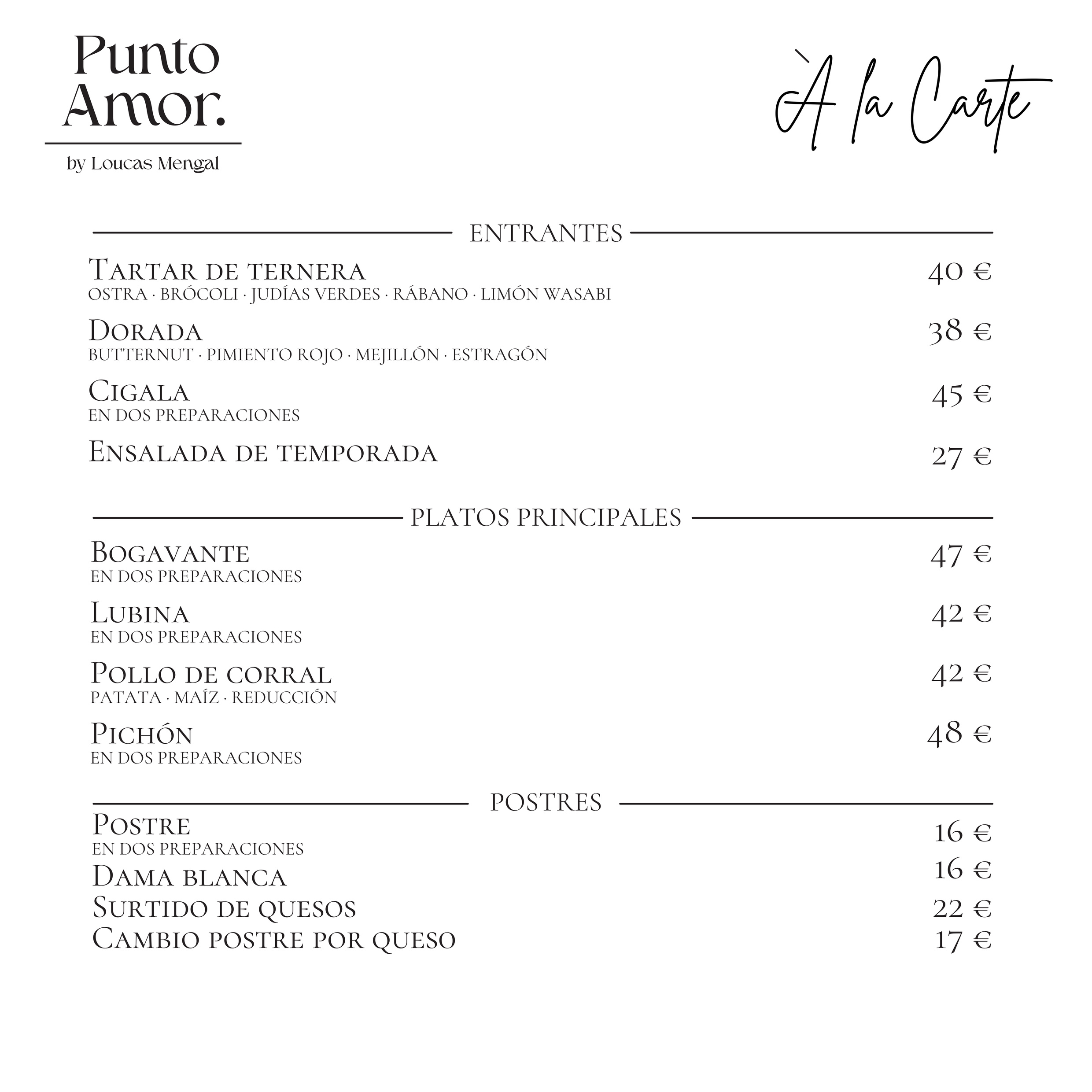 Punto Amor — platos a la carta, septiembre 2026