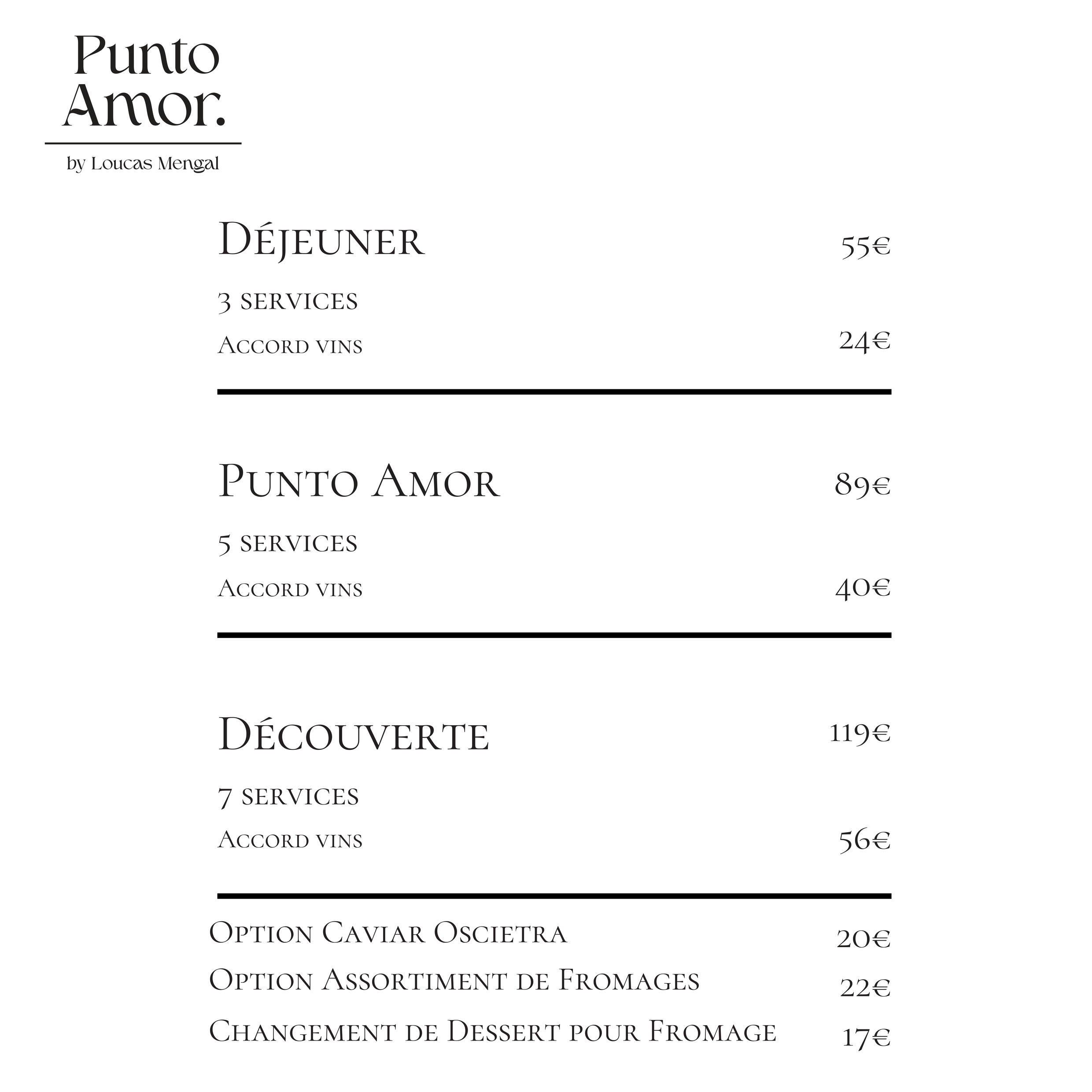 Punto Amor — menus et tarifs, carte septembre 2026