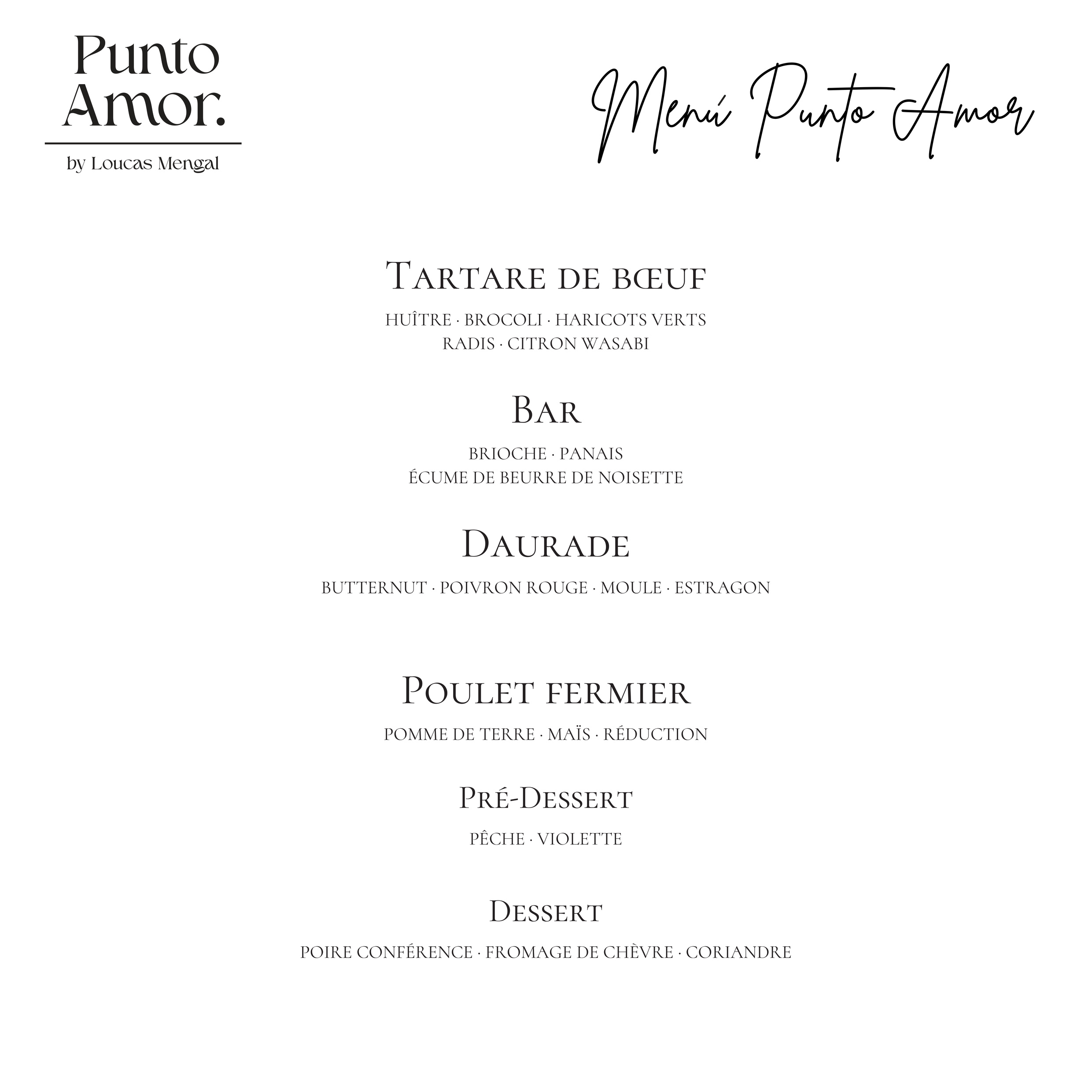 Punto Amor — menu dégustation, carte septembre 2026