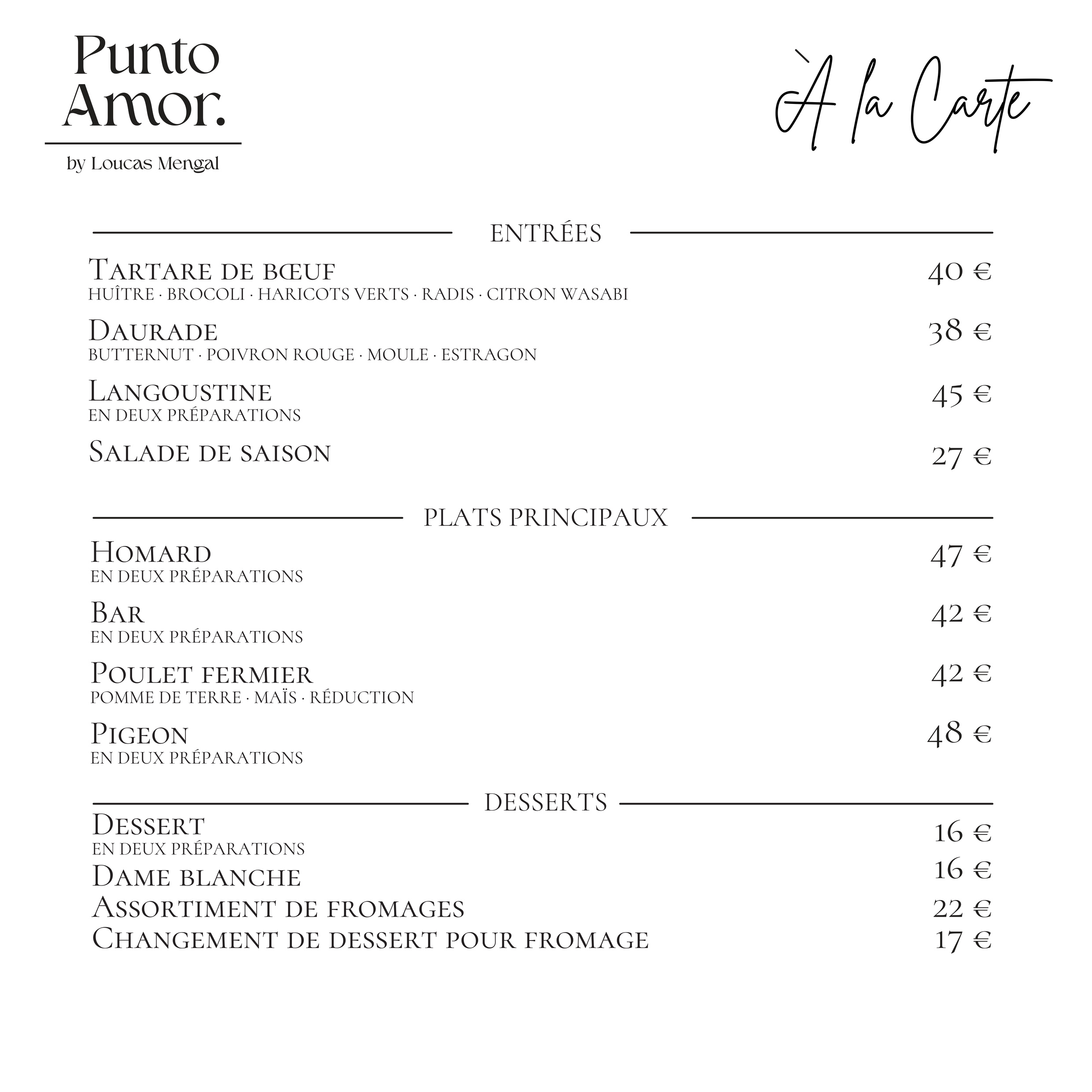 Punto Amor — plats à la carte, septembre 2026