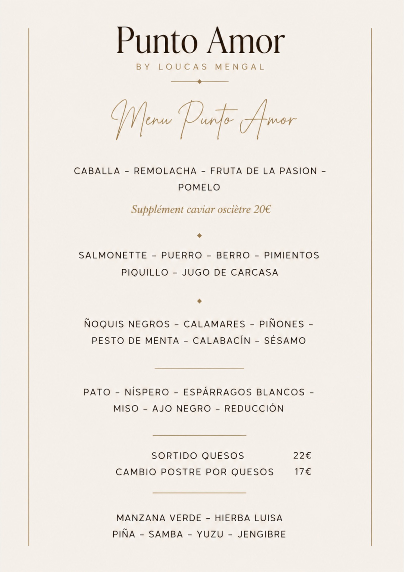 Menu Punto Amor — Carte espagnole