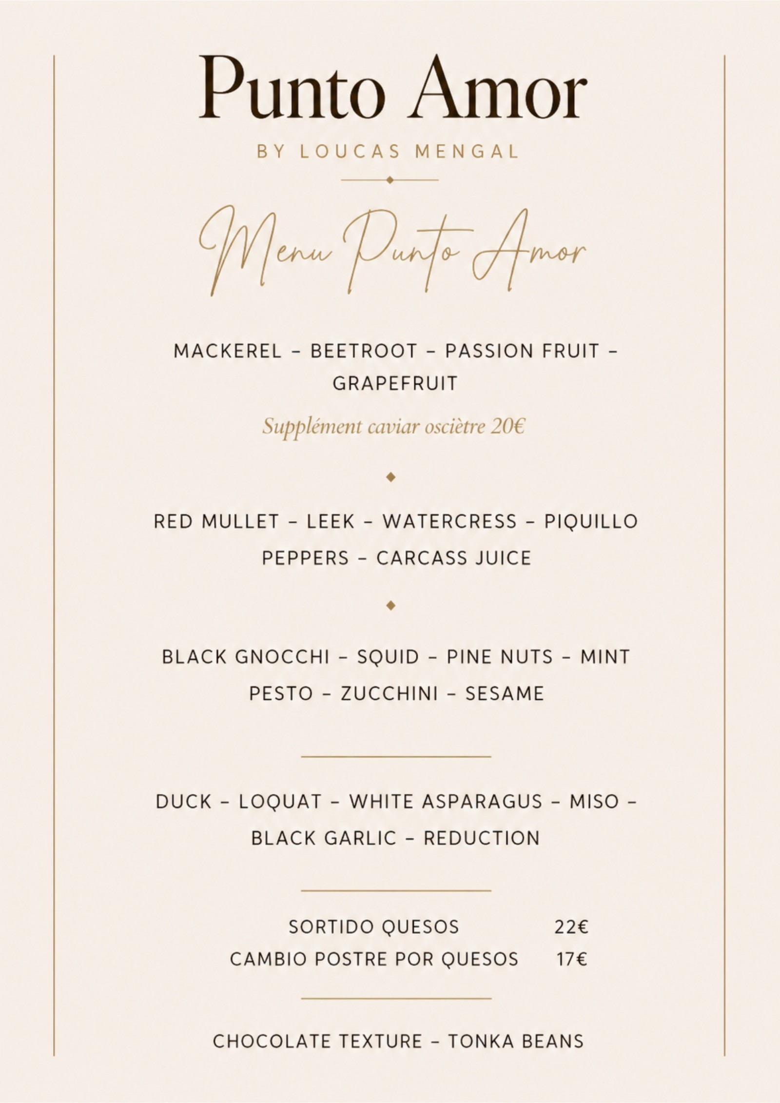 Menu Punto Amor — English carte